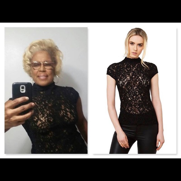 Hi Neck Lace Top - Black - Picture 2 of 3